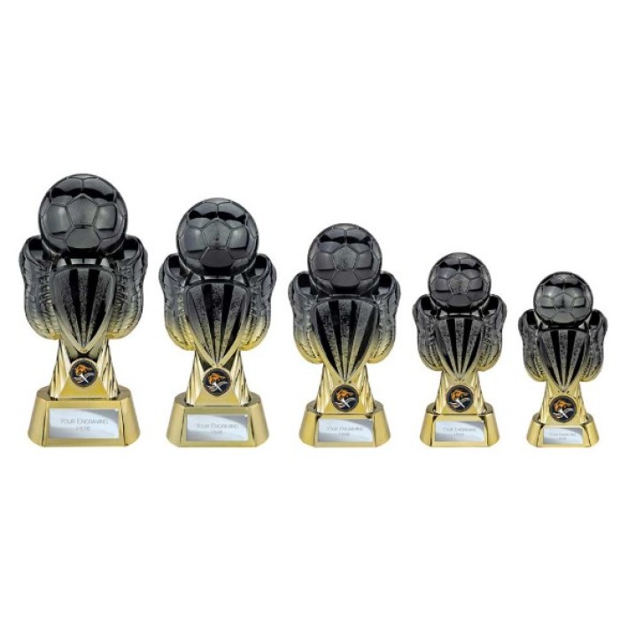 TOURNAMENT CARBON BLACK & GOLD TROPHY - 5 SIZES - 17CM TO 28CM